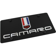 Camaro Script License Plate With Tribar Logo : Black