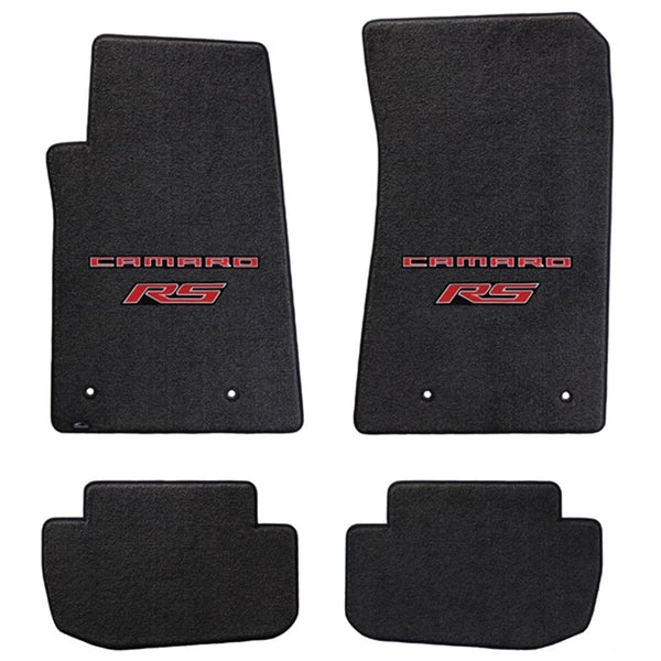 Camaro RS Floor Mats 4 Pc. Set (Red Lettering & RS Logo) On Sale